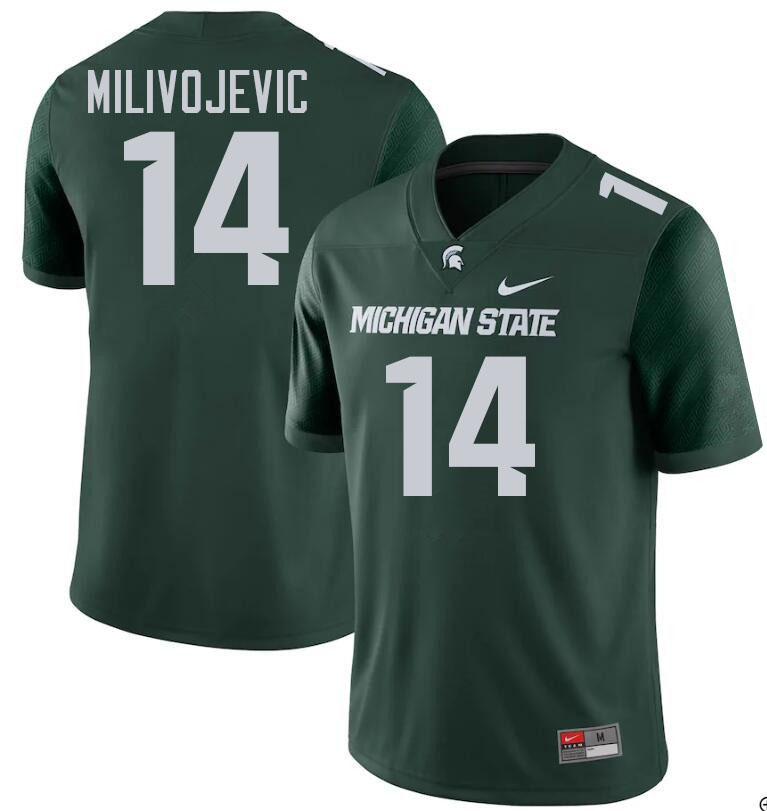 Men #14 Alessio Milivojevic Michigan State Spartans College Football Jersesys Stitched-Green